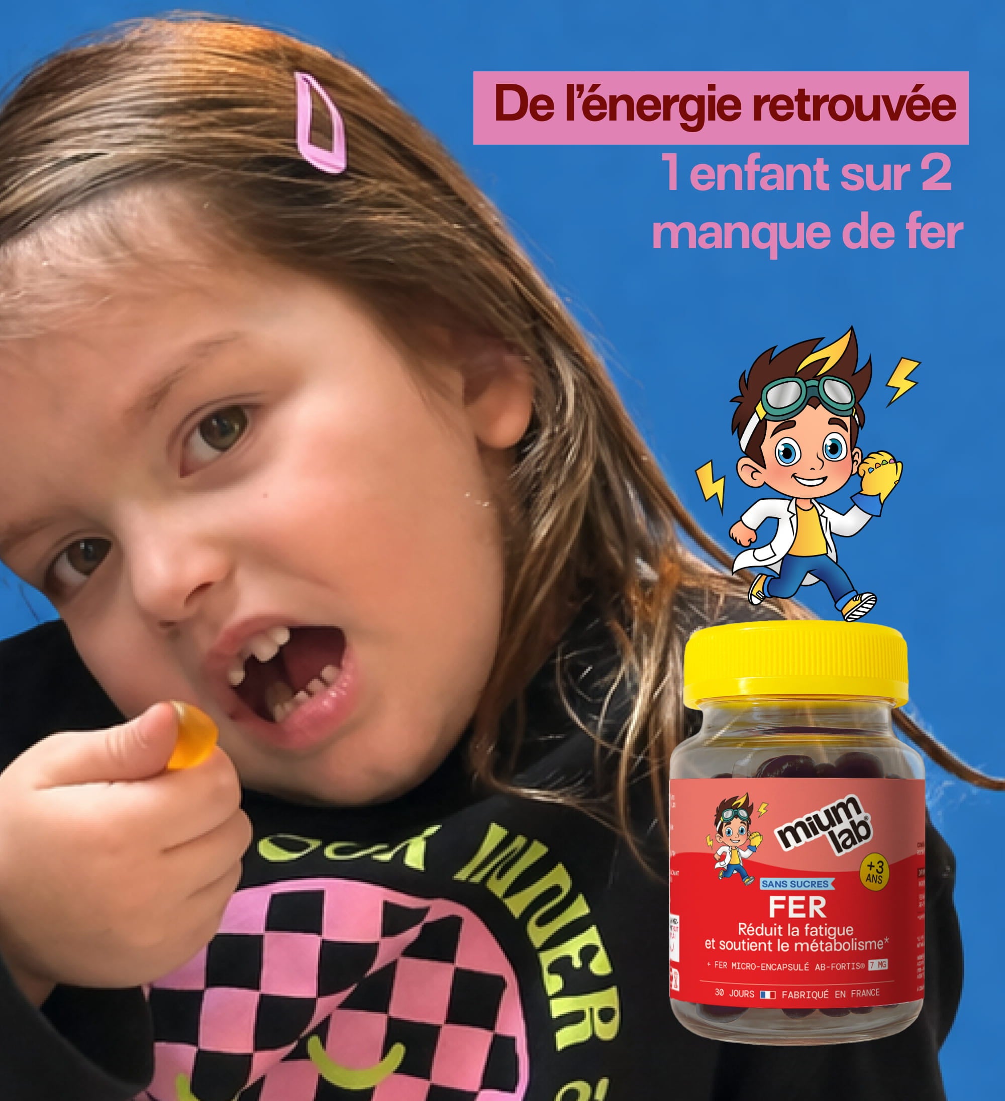 Gummies FER SANS SUCRES ENFANTS | Vitalité & réduction de la fatigue | 30 jours 🧒