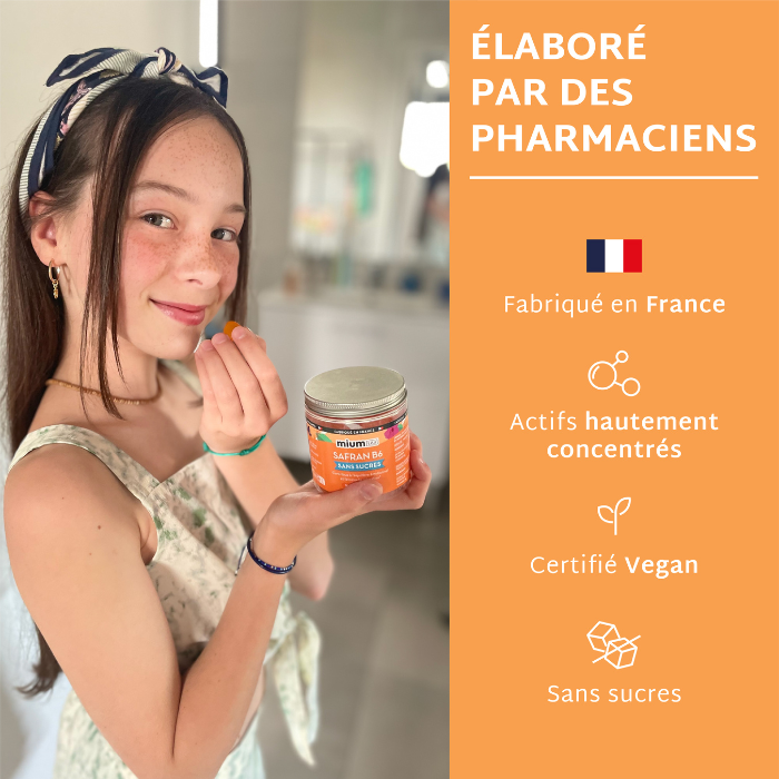 Gummies SAFRAN B6 SANS SUCRES | Calme et concentration | 42 jours 🧒