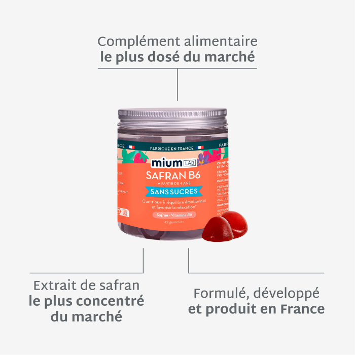 Gummies SAFRAN B6 FRAISE | Calme et concentration | 42 jours 🧒