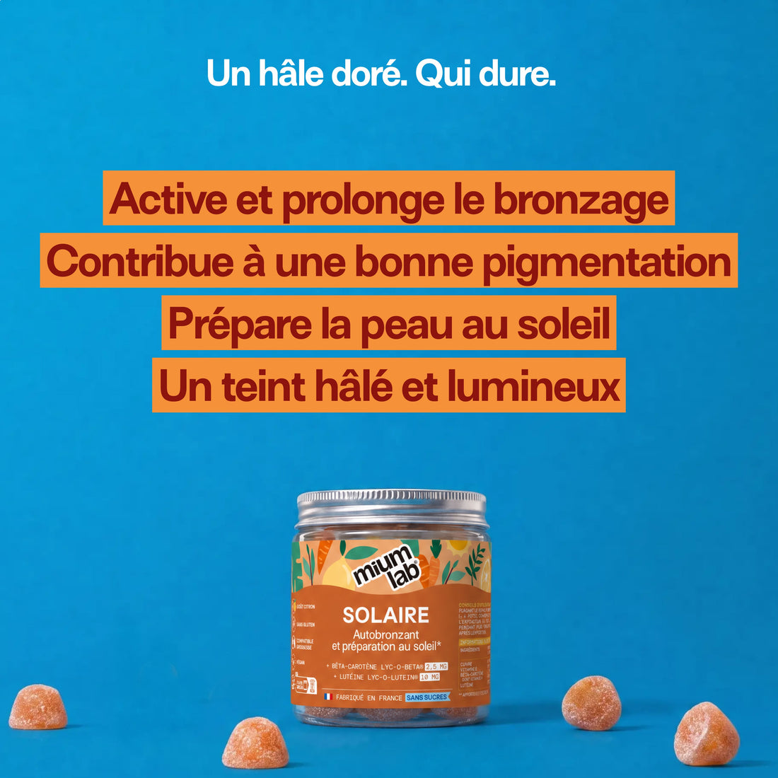 Gummies SOLAIRE SANS SUCRES | Améliore le bronzage | 21 jours
