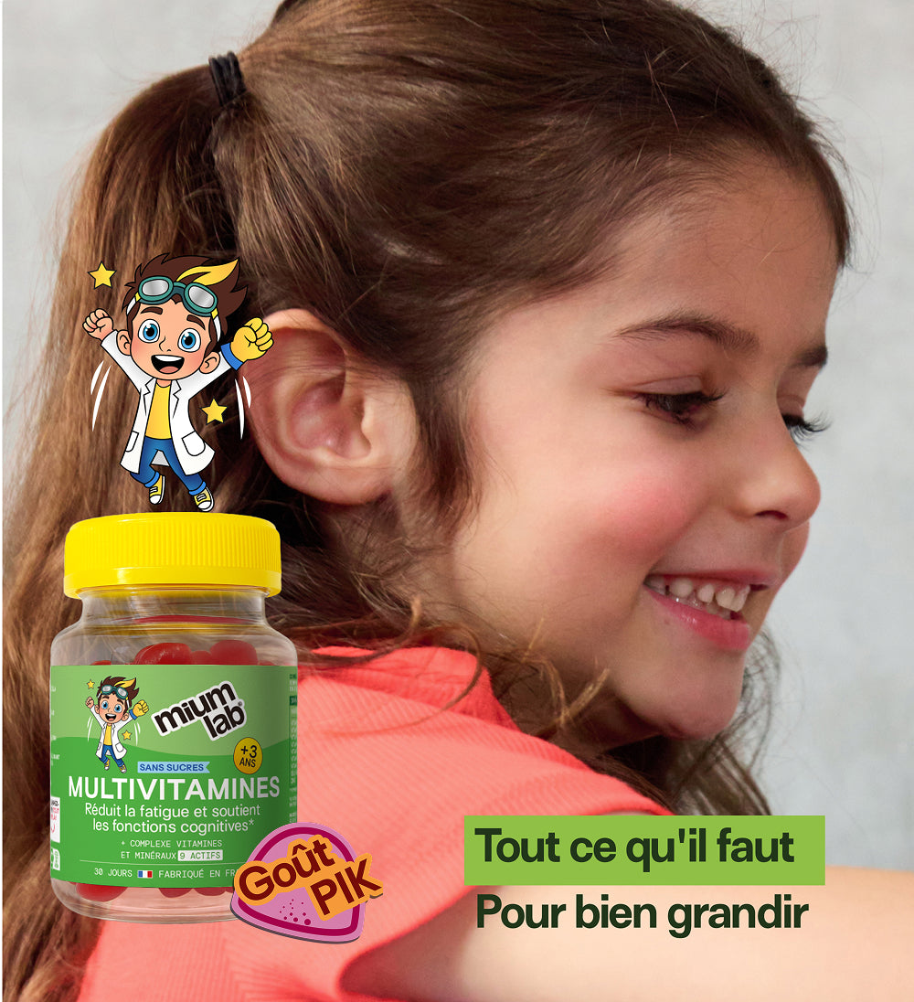 Gummies Multivitamines PIK Enfants SANS SUCRES | Énergie stable & 10 vitamines essentielles | 30 jours