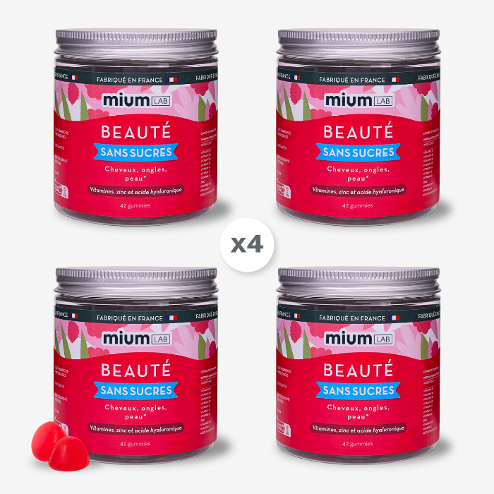 Pack Gummies Beauté SANS SUCRES | Améliore peau, cheveux et ongles | 4 x 21 jours