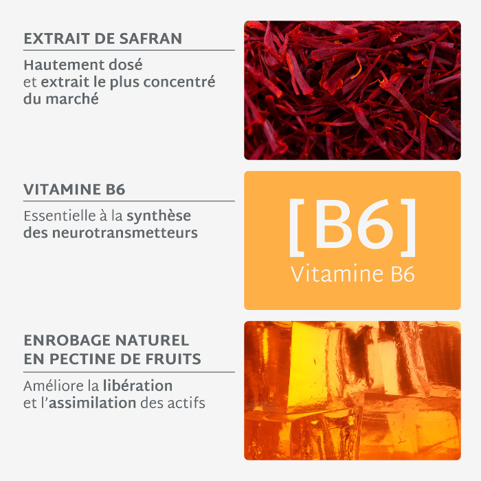 Gummies SAFRAN B6 SANS SUCRES | Calme et concentration | 42 jours 🧒