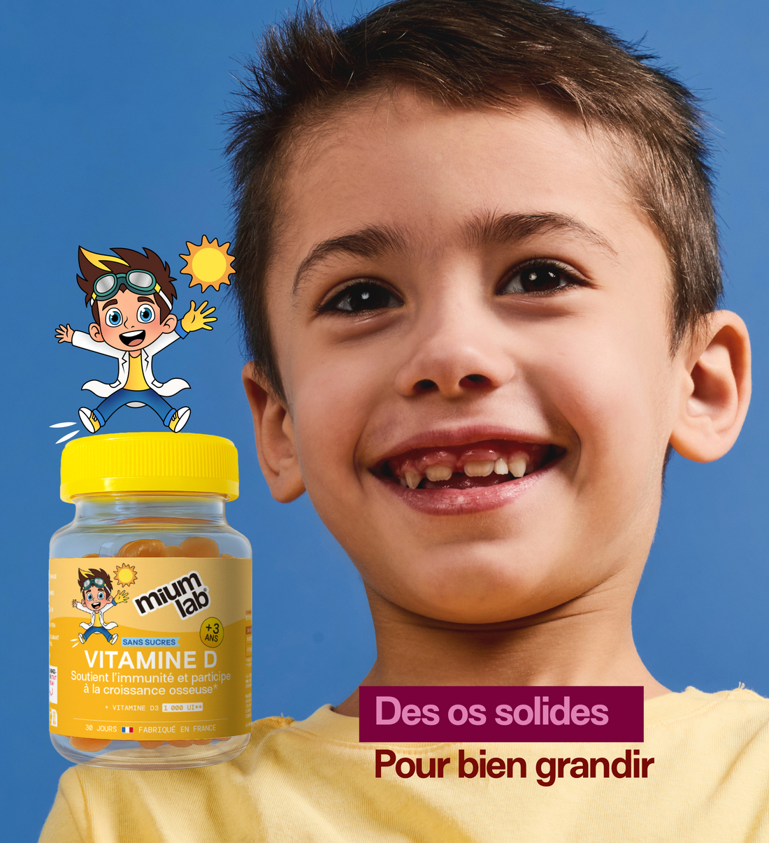 Gummies VITAMINE D SANS SUCRES ENFANTS | Immunité & croissance osseuse | 30 jours 🧒