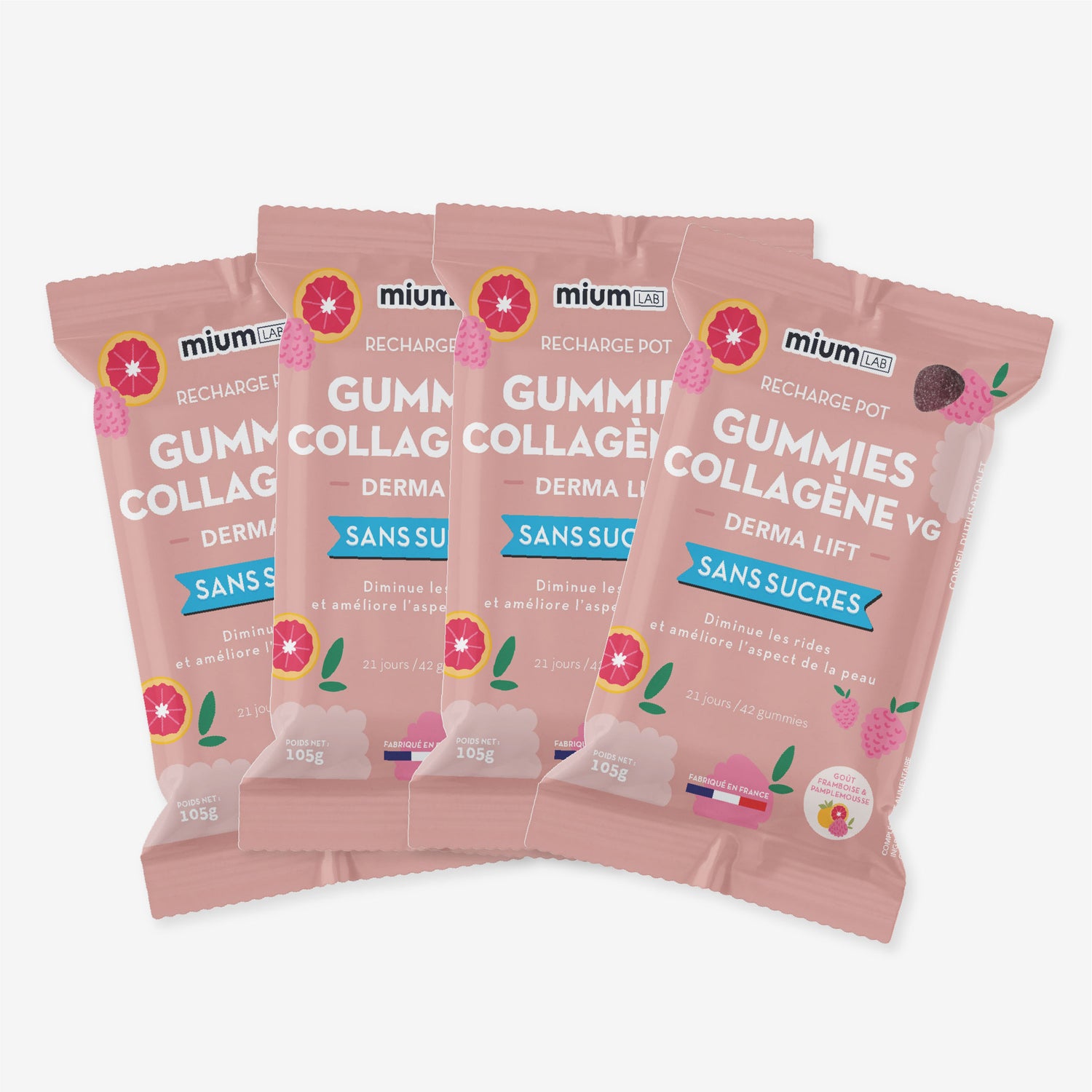 Pack 4 éco-recharges Collagène VG SANS SUCRES | Hydrate &amp; raffermit la peau | 3 mois