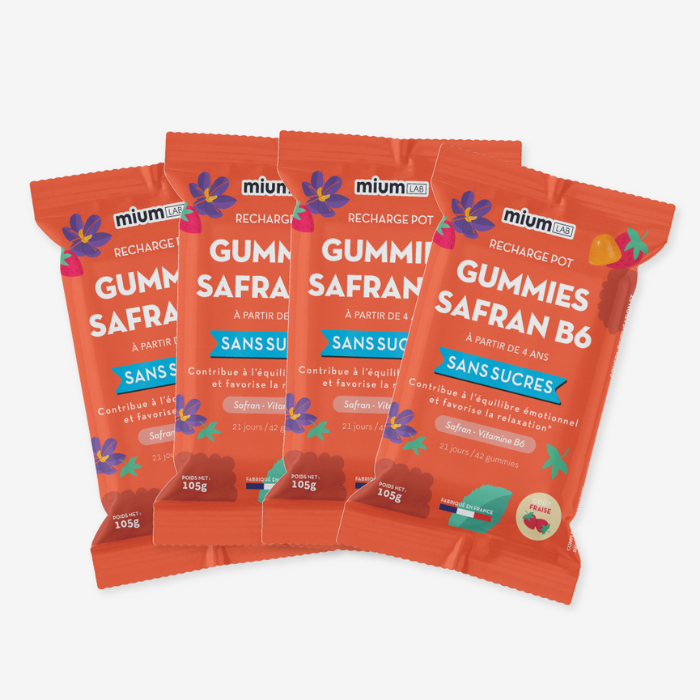 Pack 4 éco-recharges SAFRAN B6 FRAISE | Calme et concentration | 4 x 21 jours