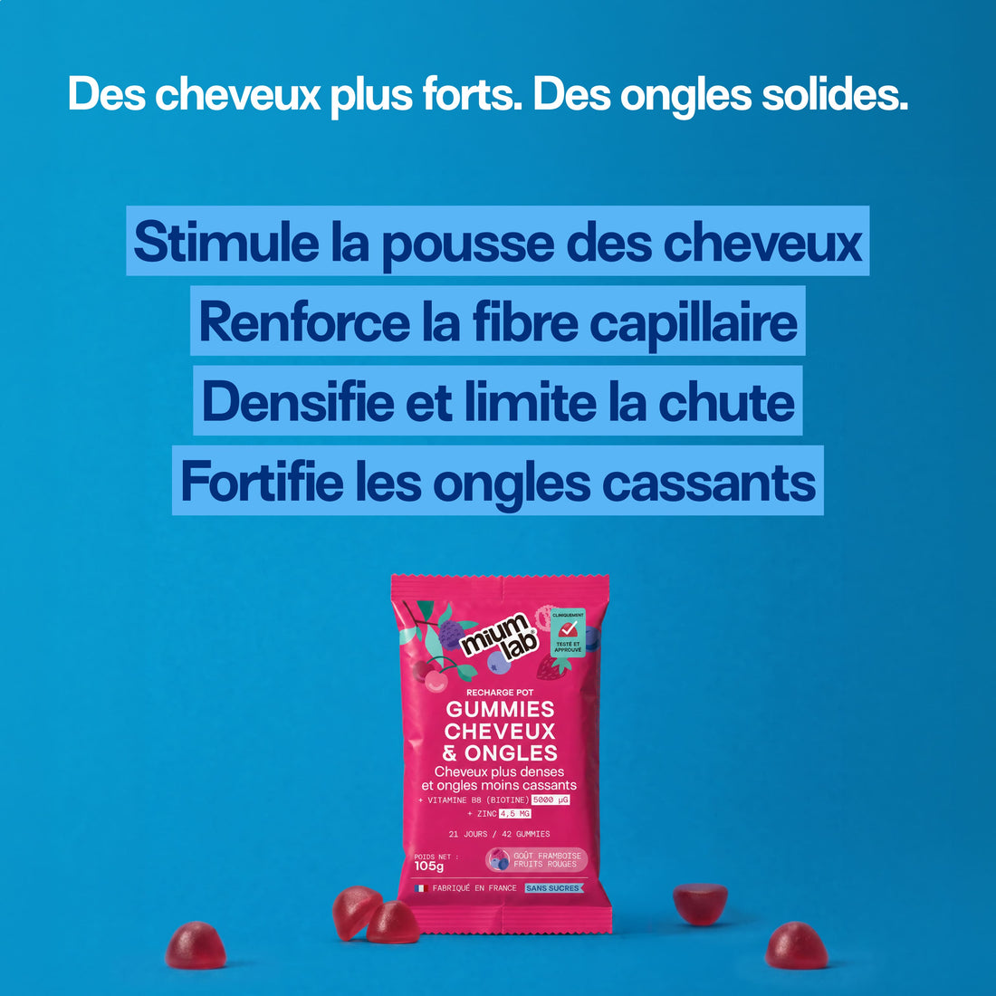 Gummies Cheveux et Ongles SANS SUCRES | Apporte force et brillance | 21 jours