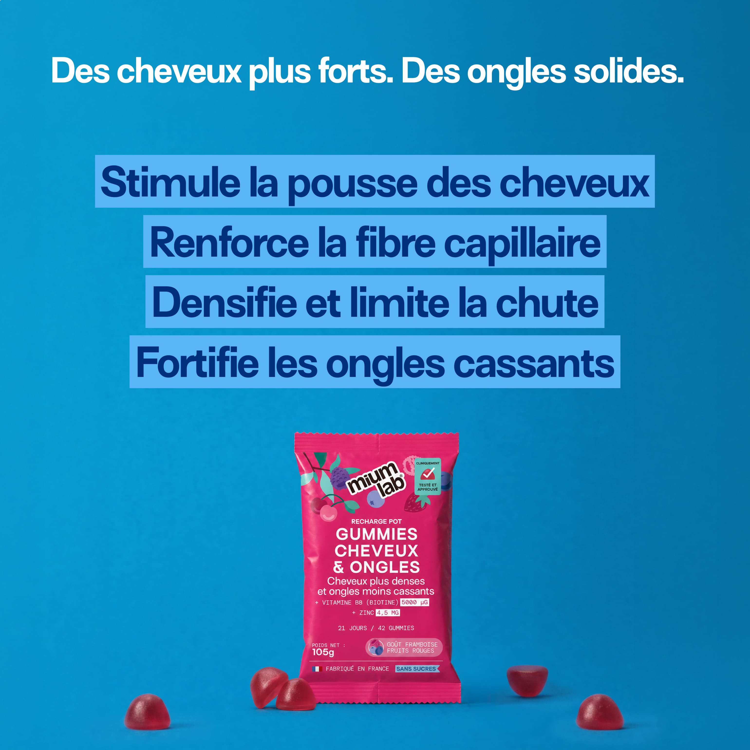 Gummies Cheveux et Ongles SANS SUCRES | Apporte force et brillance | 21 jours