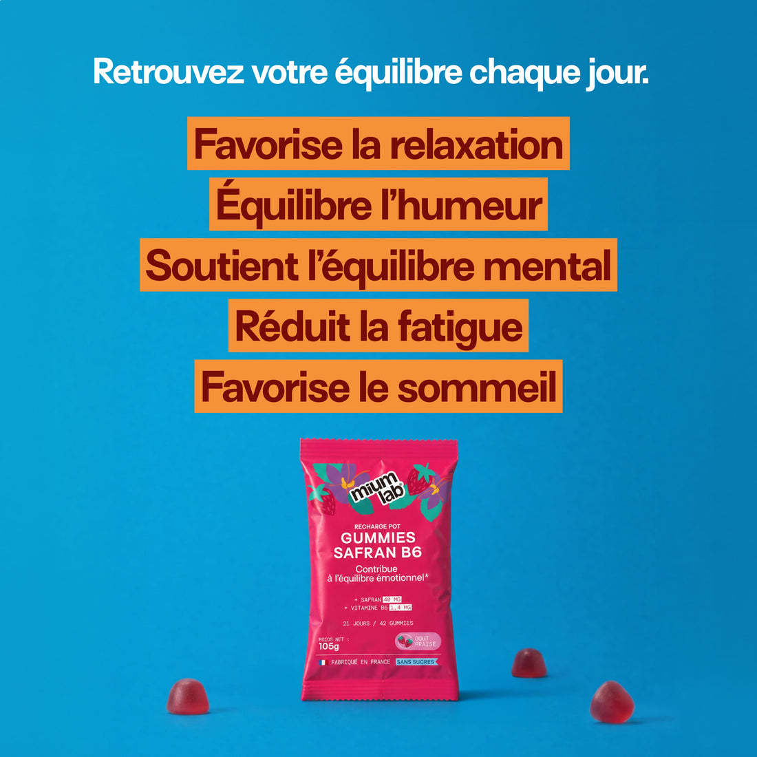 Éco-recharge SAFRAN B6 FRAISE | Calme et concentration | 42 jours 🧒