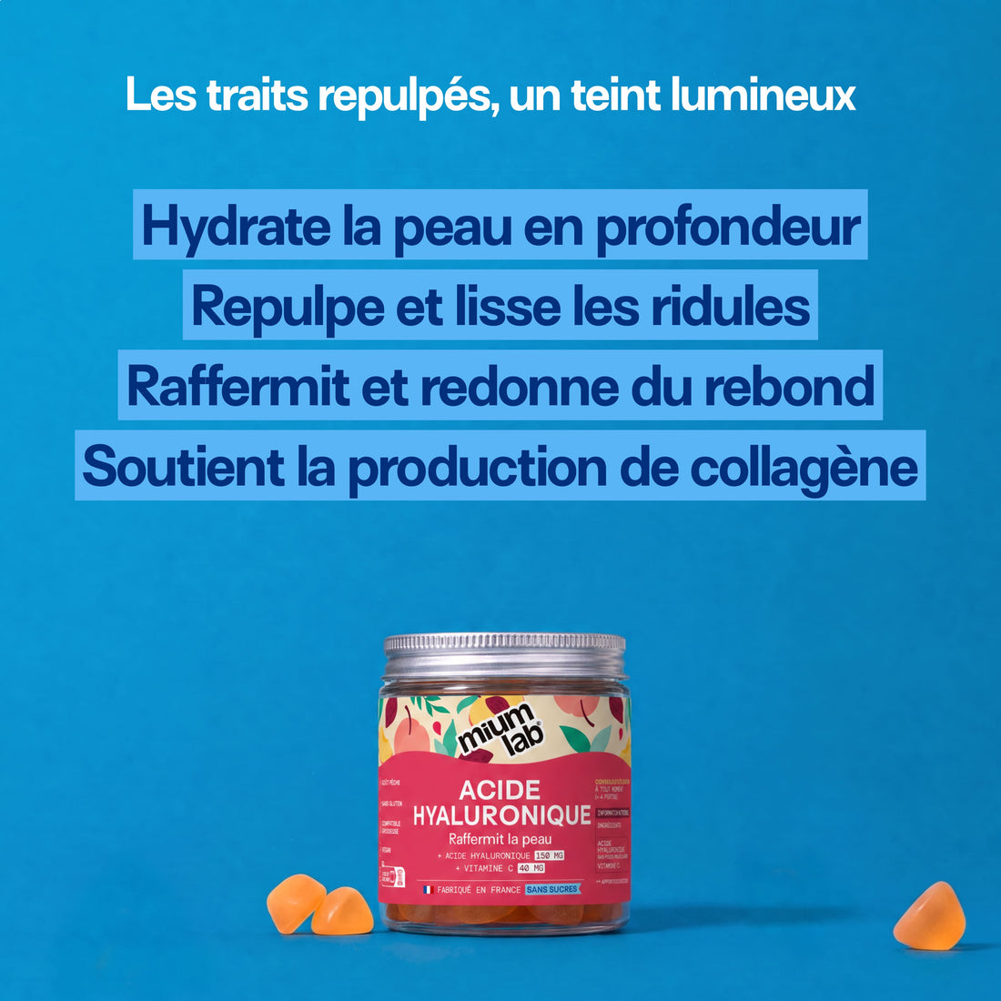 Gummies Acide Hyaluronique SANS SUCRES | Hydrate la peau | 21 jours