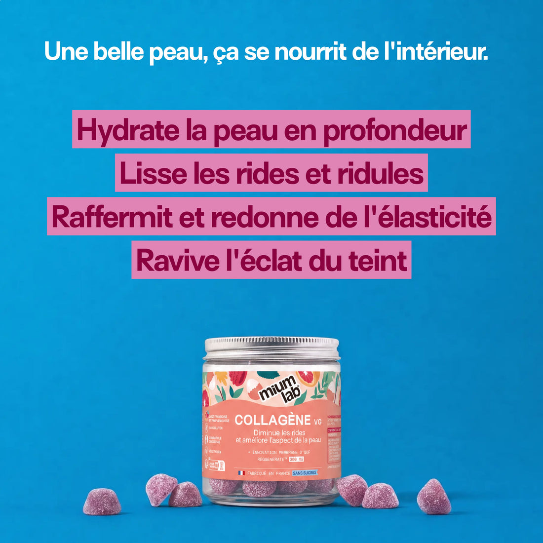 Gummies Collagène VG SANS SUCRES | Hydrate &amp; raffermit la peau | 21 jours