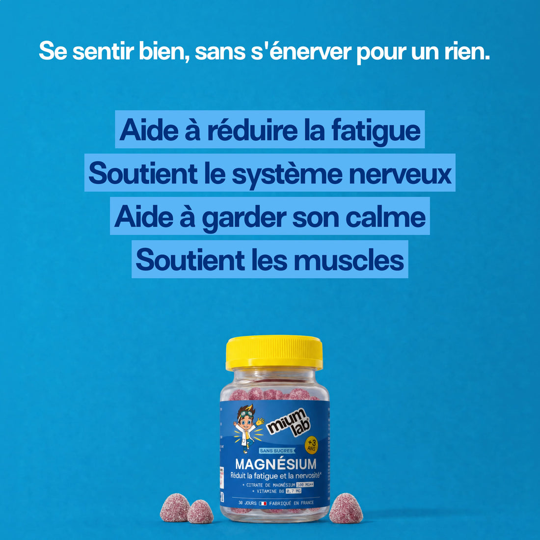 Gummies MAGNÉSIUM SANS SUCRES ENFANTS | Détente & endormissement plus facile | 30 jours 🧒