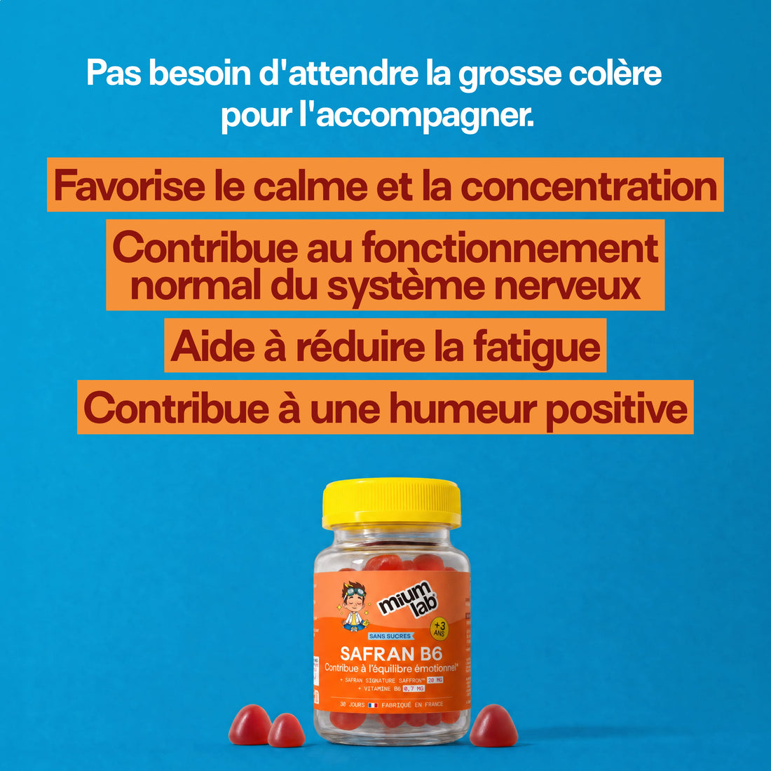 Gummies SAFRAN B6 FRAISE ENFANTS | Calme et concentration | 30 jours 🧒