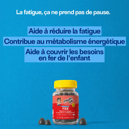 Gummies FER SANS SUCRES ENFANTS | Vitalité &amp; réduction de la fatigue | 30 jours 🧒
