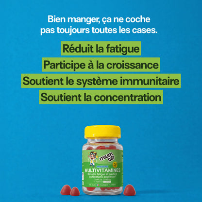 Gummies Multivitamines PIK Enfants SANS SUCRES | Énergie stable &amp; 10 vitamines essentielles | 30 jours