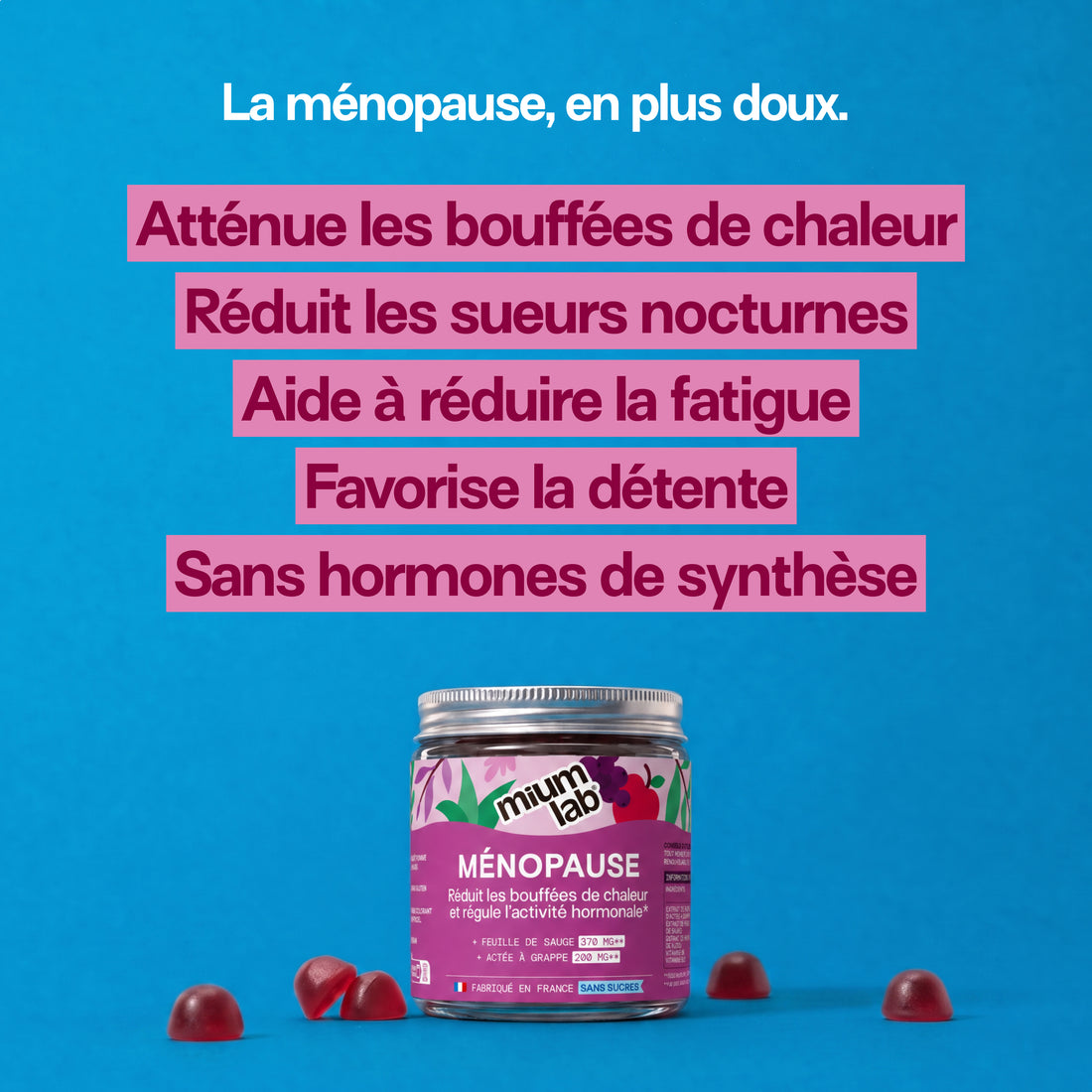 Gummies Ménopause SANS SUCRES | Bouffées de chaleur, fatigue | 21 jours