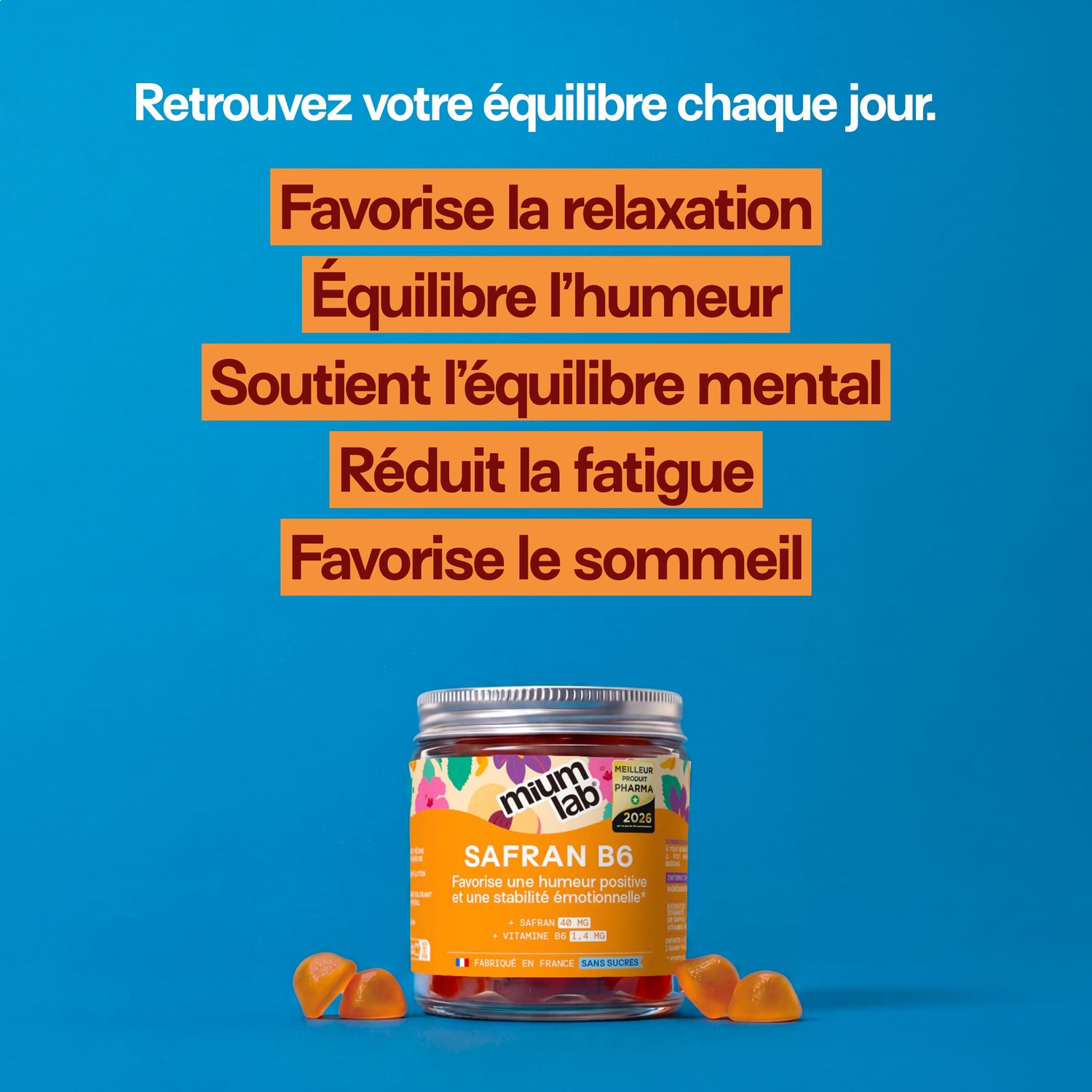 Gummies SAFRAN B6 PÊCHE SANS SUCRES | Équilibre émotionnel | 21 jours