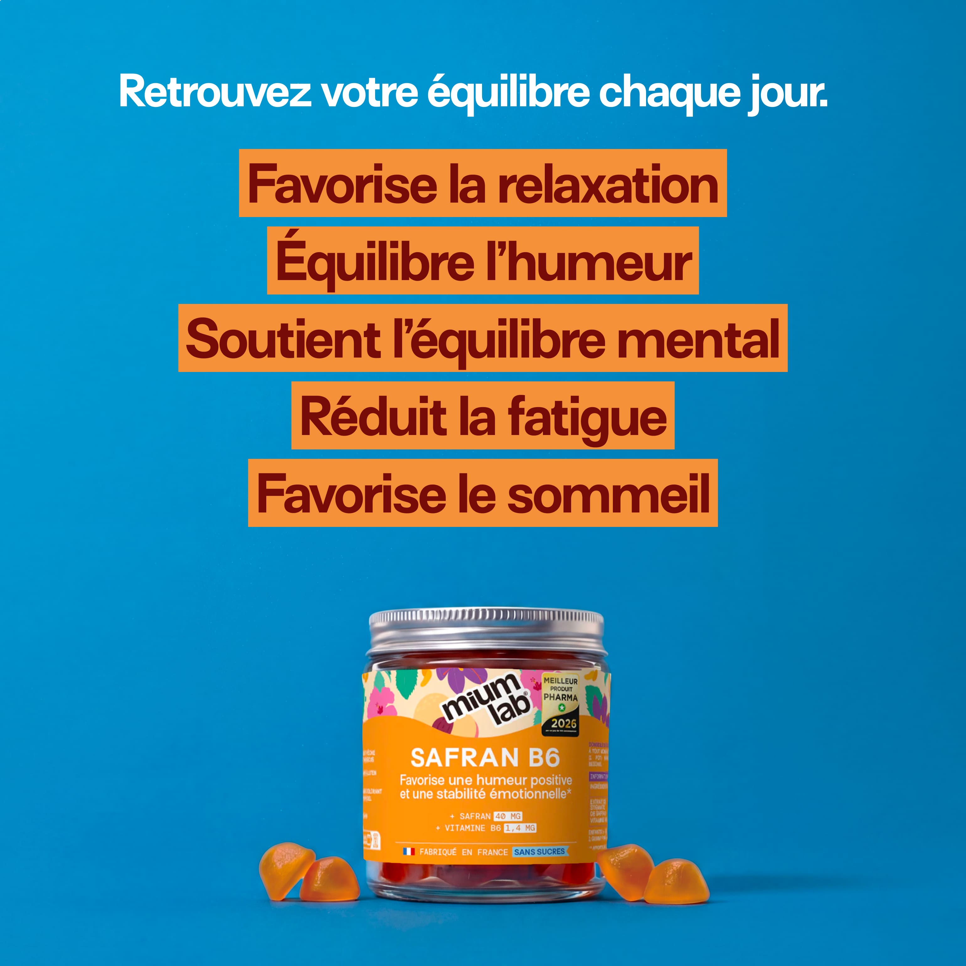 Gummies SAFRAN B6 PÊCHE SANS SUCRES | Équilibre émotionnel | 21 jours