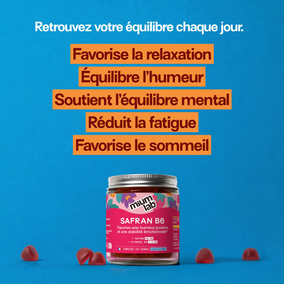 Gummies SAFRAN B6 FRAISE | Calme et concentration | Pack 4 x 21 jours 🧒