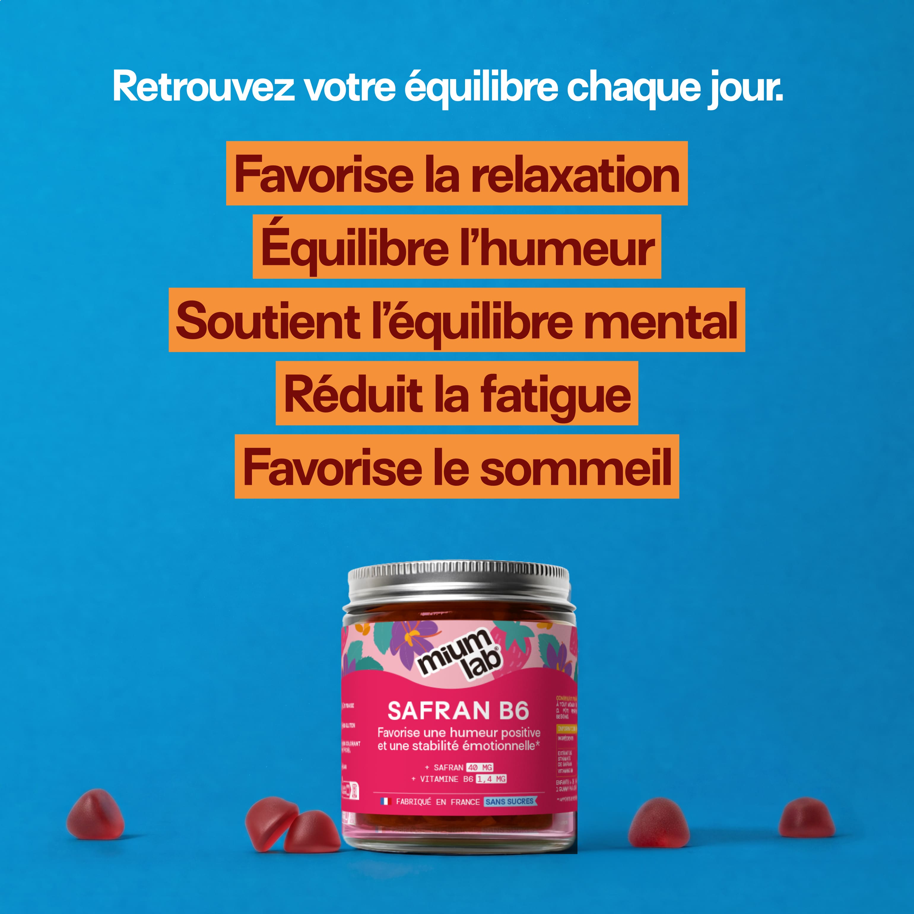 Gummies SAFRAN B6 FRAISE | Calme et concentration | 21 jours