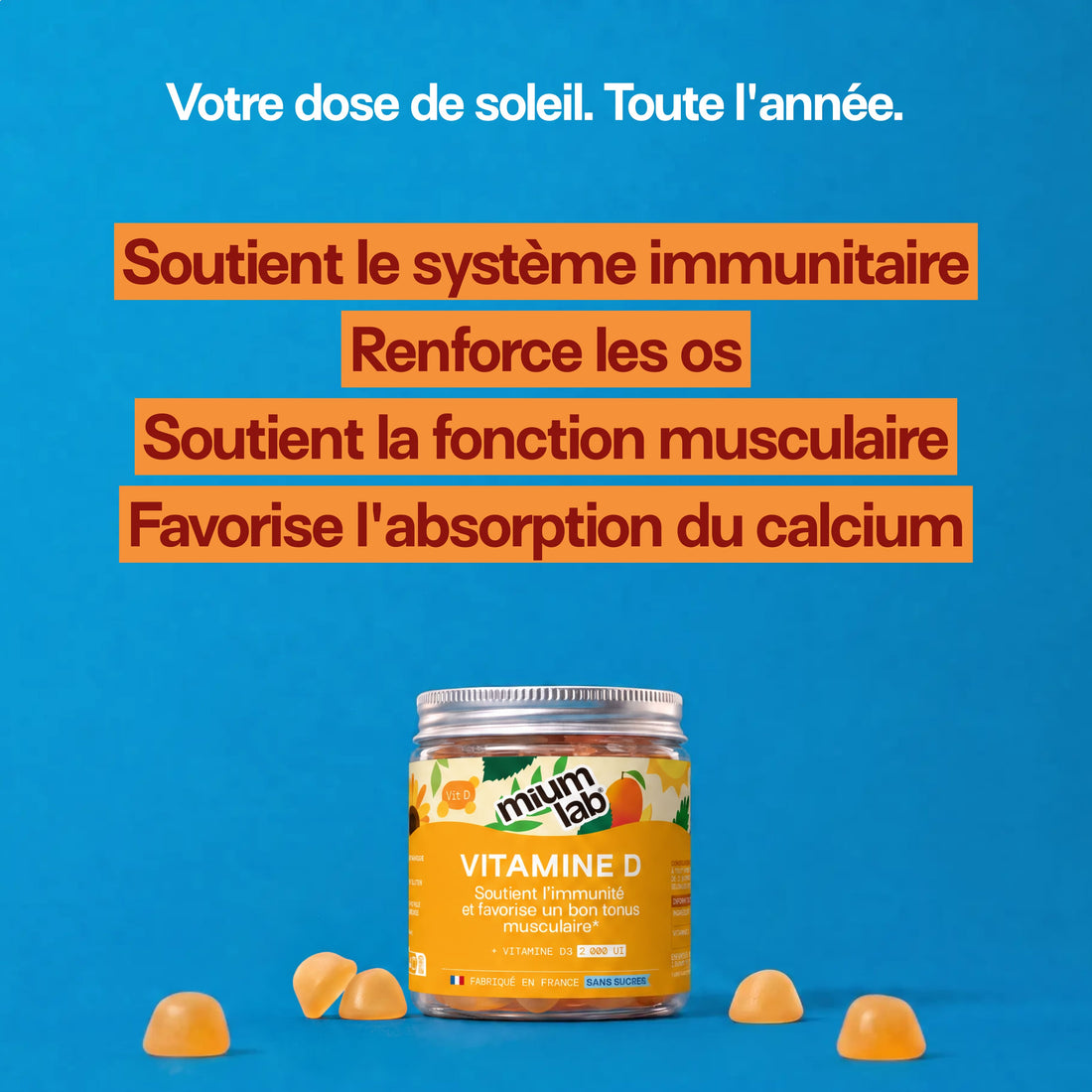 Pack Gummies Vitamine D SANS SUCRES | Santé des os et muscles | 4 x 21 jours