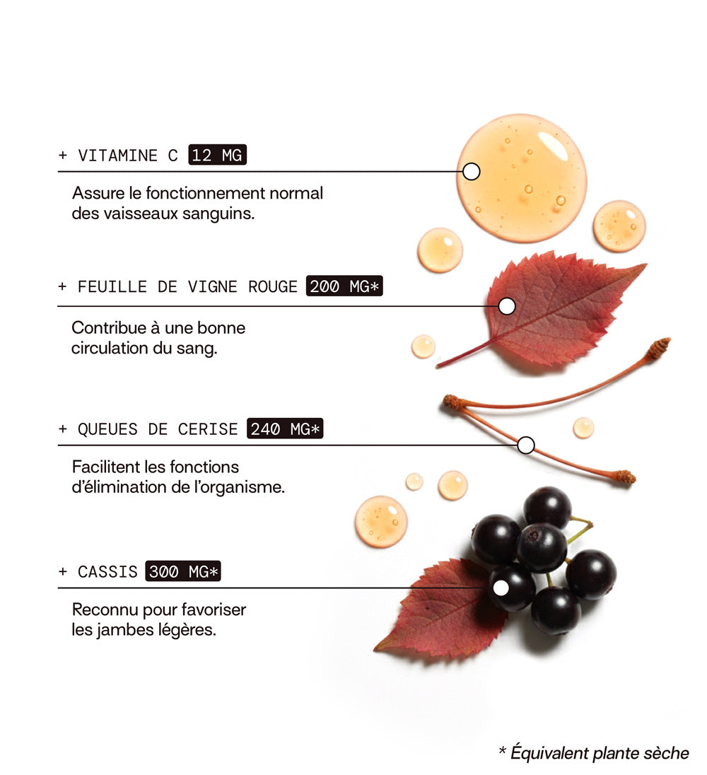 composition: vitamine c, feuille de vigne rouge, queues de cerises, cassis