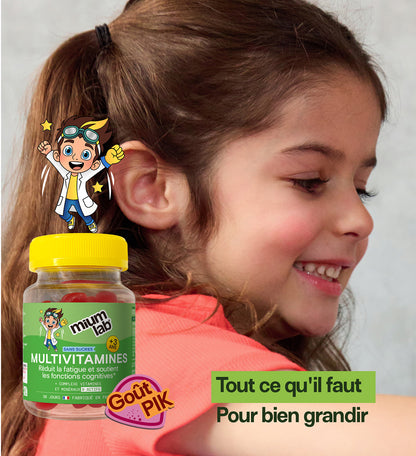 Gummies Multivitamines PIK Enfants SANS SUCRES | Énergie stable &amp; 10 vitamines essentielles | 30 jours