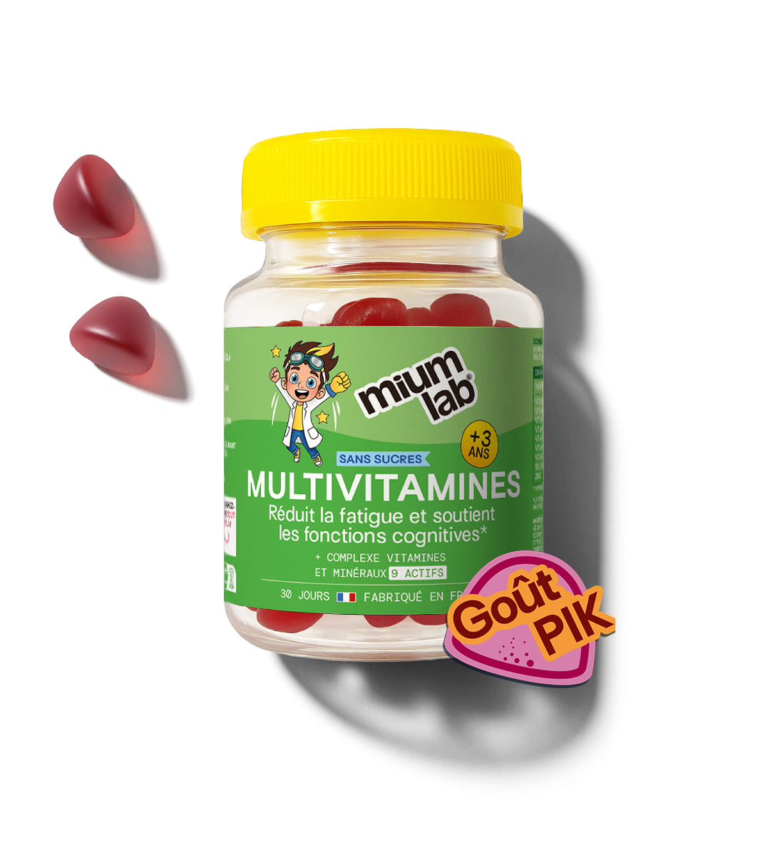 Gummies Multivitamines PIK Enfants SANS SUCRES | Énergie stable &amp; 10 vitamines essentielles | 30 jours