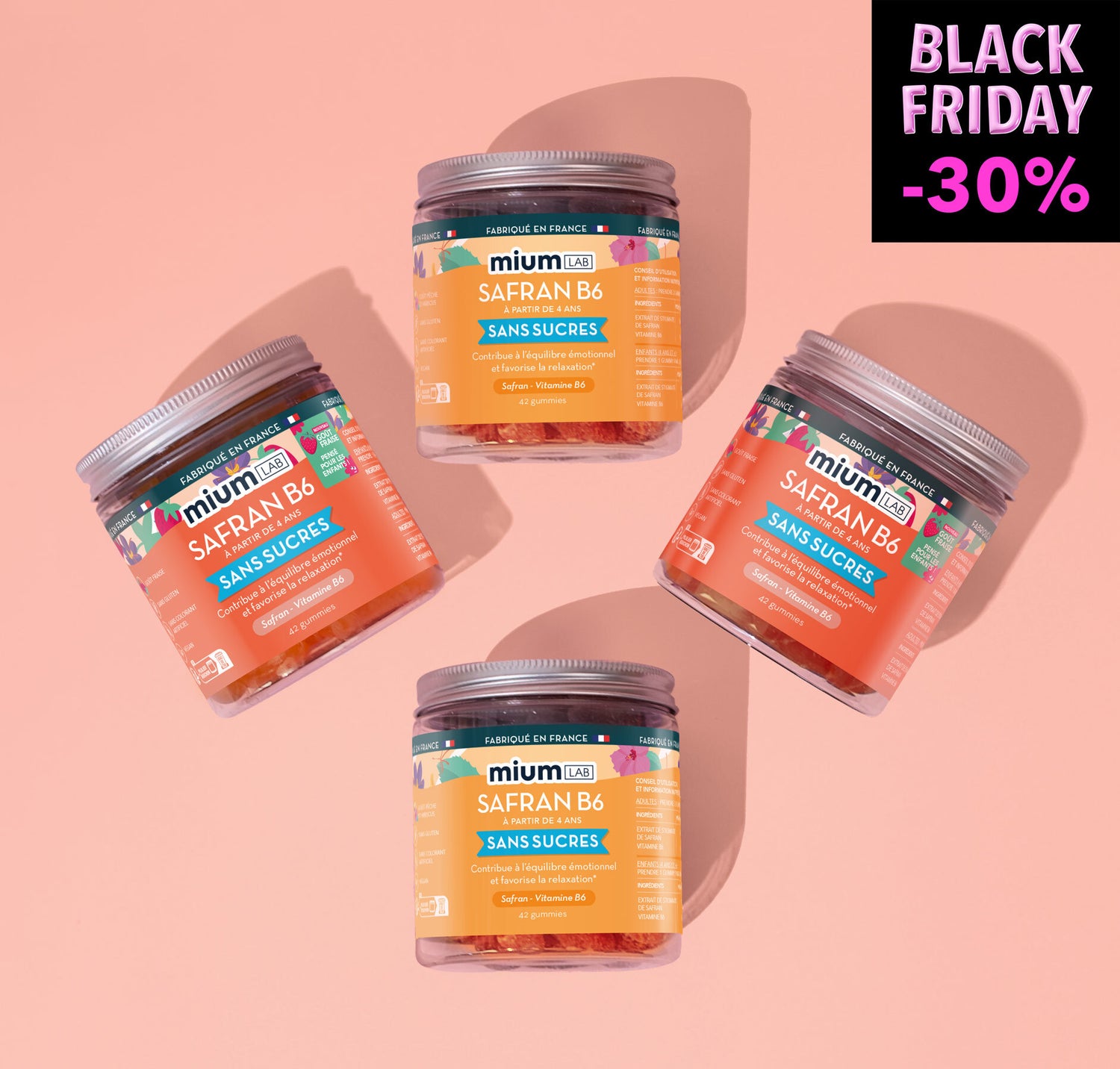 🏴 Pack Gummies Safran B6 PÊCHE &amp; FRAISE | Améliore l&