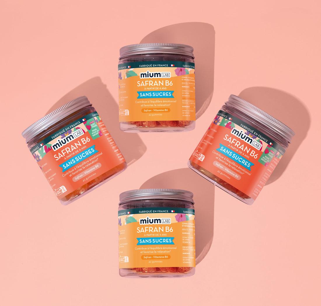 Pack Gummies Safran B6 PÊCHE & FRAISE - 4 pots | Améliore l&