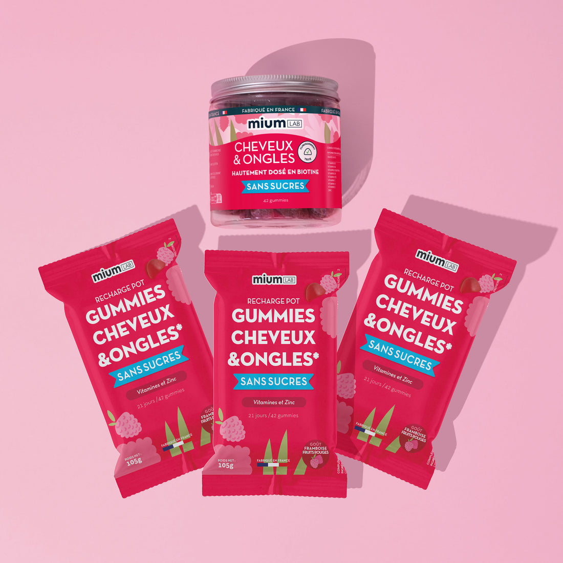 Pack Cheveux et Ongles - 1 pot + 3 éco-recharges | Apporte force et brillance | 4 x 21 jours